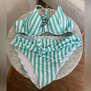 Striped Green and White Bikini Set